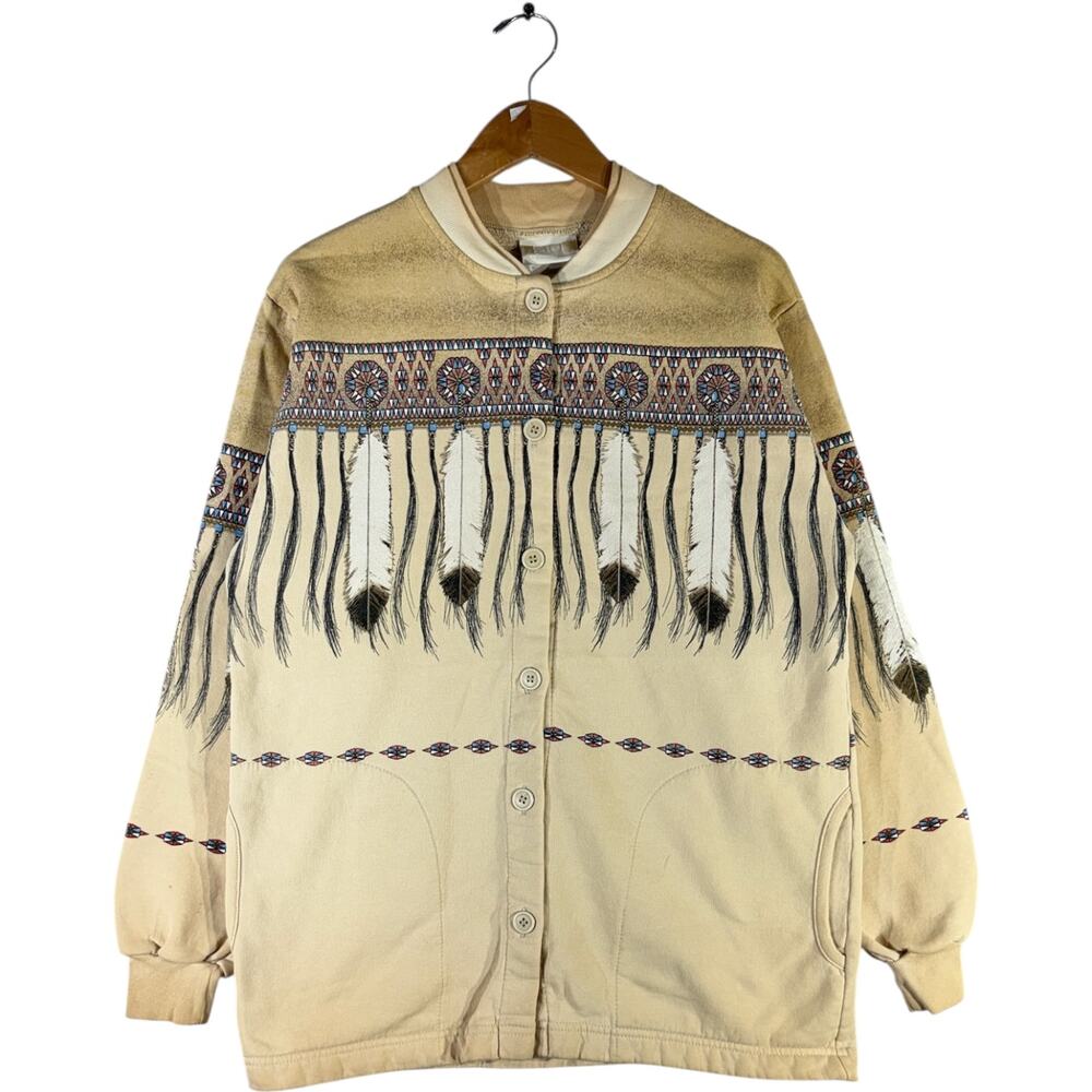 Vintage Native American Feather Pattern Button Up… - image 1